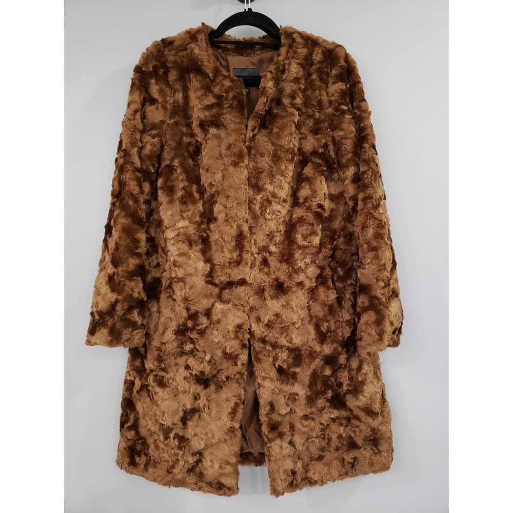 NEW Express Long‎ Faux Fur Coat Brown Glam Mob Boss Old Money